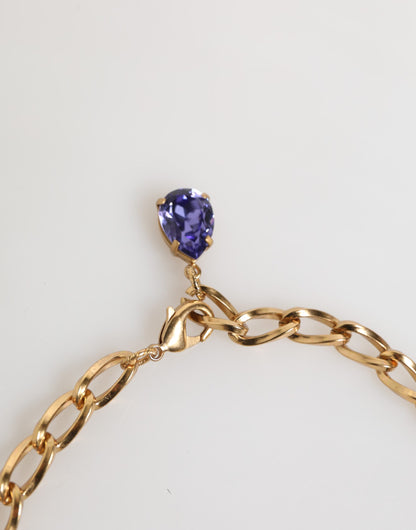 Dolce & Gabbana Goldfarbene Halskette mit violettem Kristall-Blumenanhänger