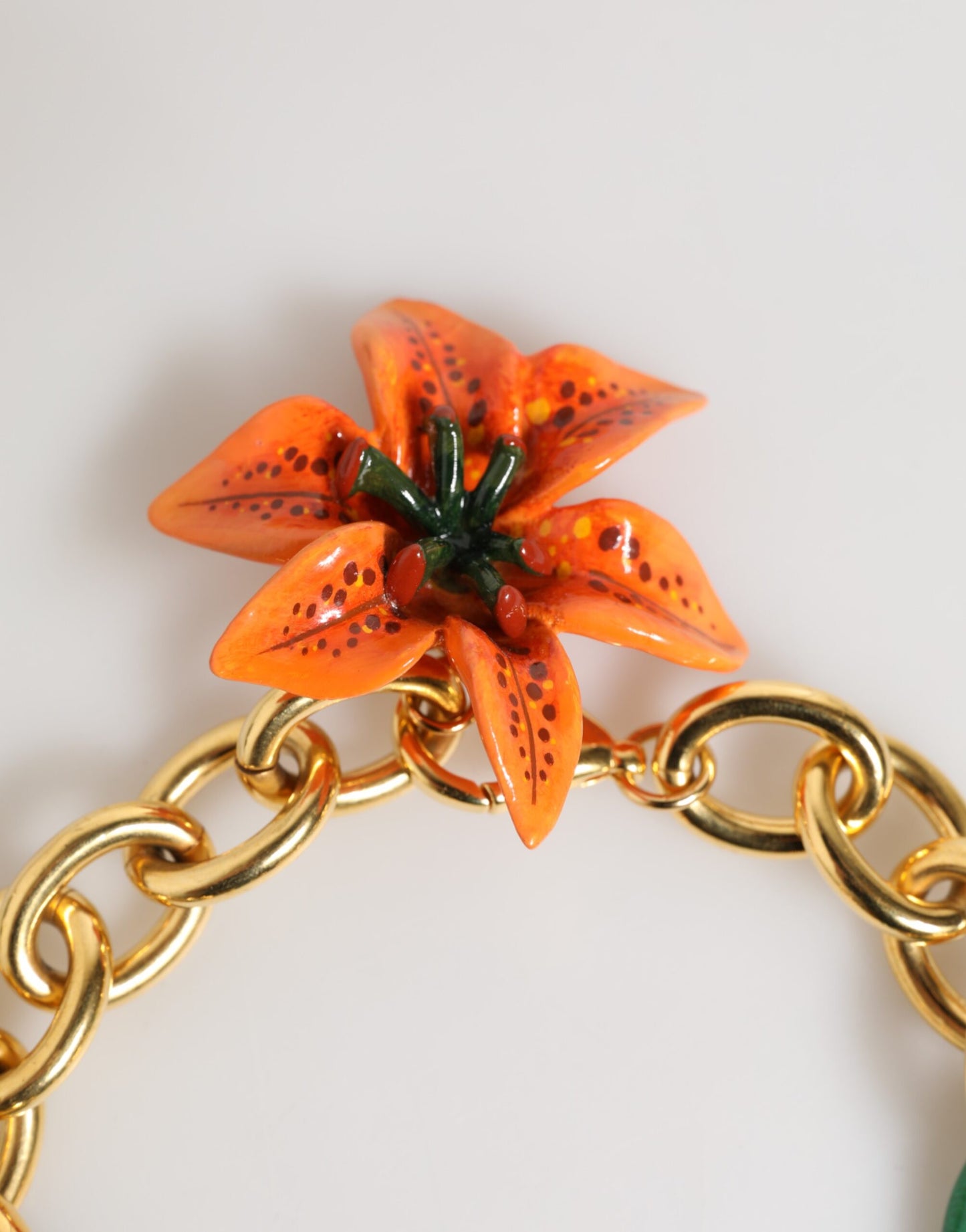 Dolce & Gabbana Multicolor Gold Messing Tiger Lily Floral Chai Halskette