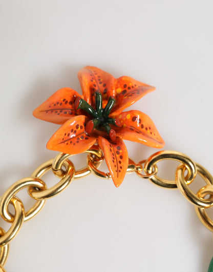 Dolce & Gabbana Multicolor Gold Messing Tiger Lily Floral Chai Halskette