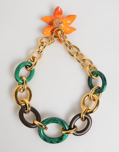 Dolce & Gabbana Multicolor Gold Messing Tiger Lily Floral Chai Halskette