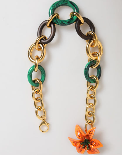 Dolce & Gabbana Multicolor Gold Messing Tiger Lily Floral Chai Halskette