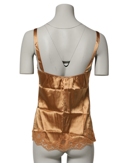 Dolce & Gabbana Braun Floral Spitze Seide Satin Tank Dessous Unterwäsche