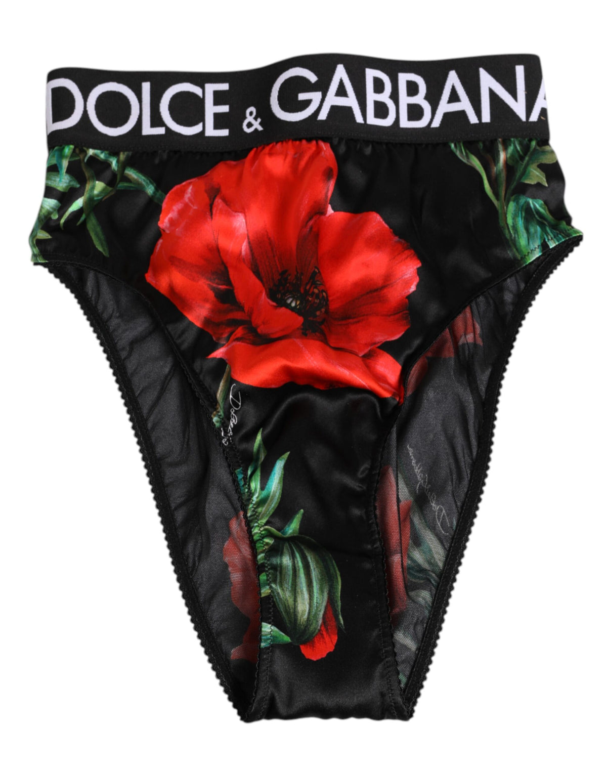 Dolce & Gabbana Intimo a vita alta con motivo floreale nero in seta