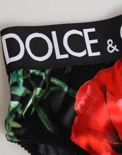 Dolce & Gabbana Intimo a vita alta con motivo floreale nero in seta
