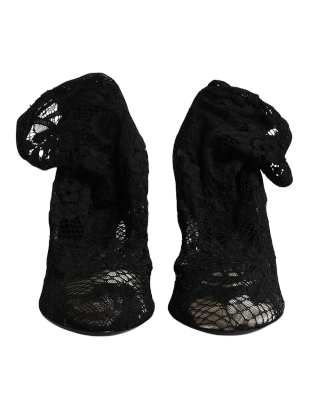 Dolce & Gabbana Black Stretch Lace Mid-Calf Boots