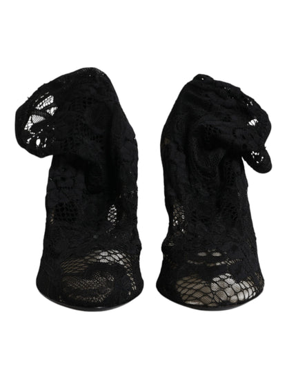 Dolce & Gabbana Black Stretch Lace Mid-Calf Boots
