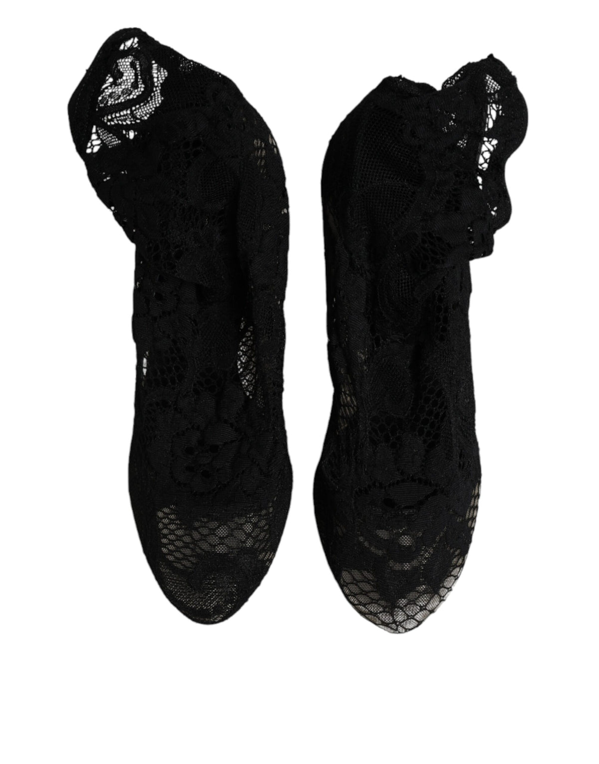 Dolce & Gabbana Black Stretch Lace Mid-Calf Boots