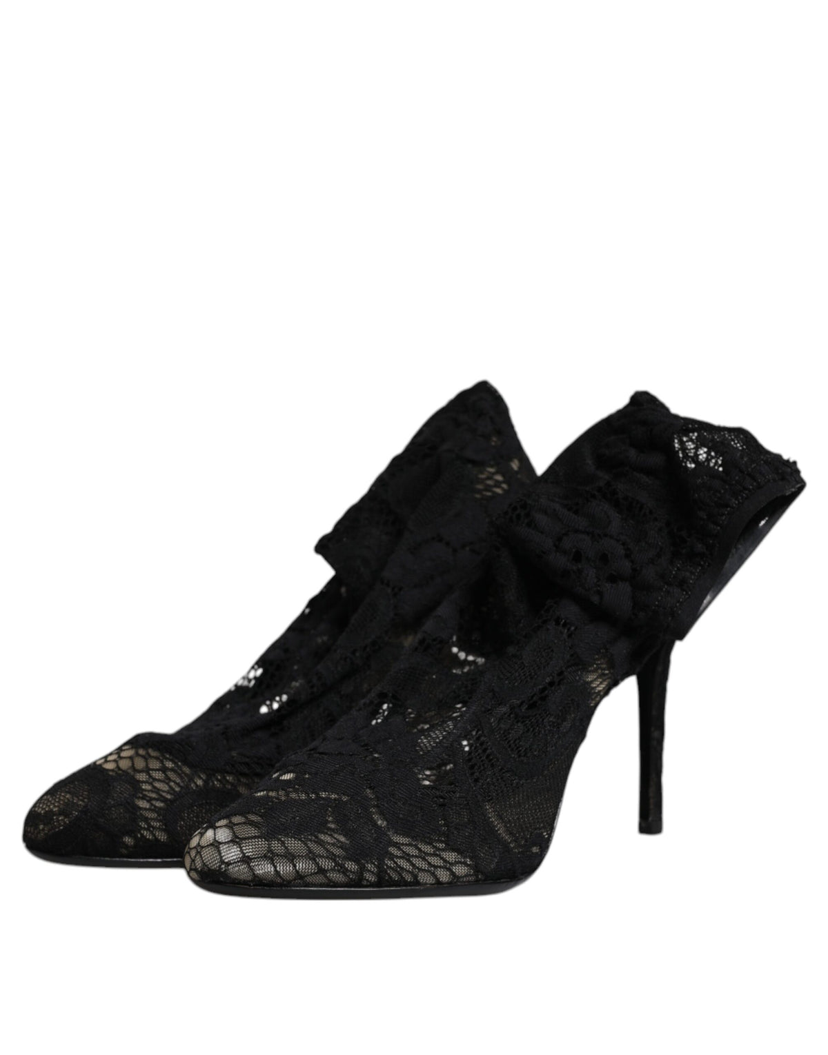 Dolce & Gabbana Black Stretch Lace Mid-Calf Boots