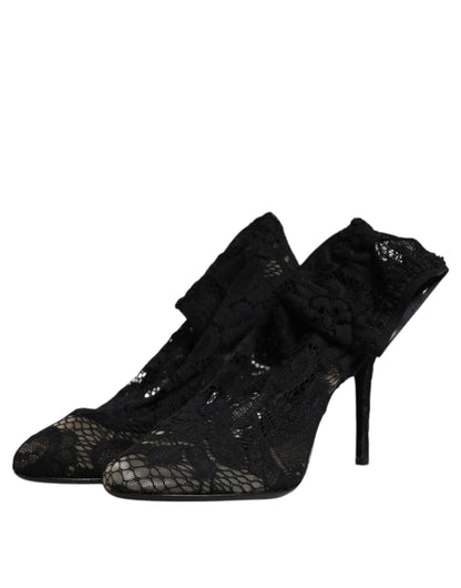 Dolce & Gabbana Black Stretch Lace Mid-Calf Boots
