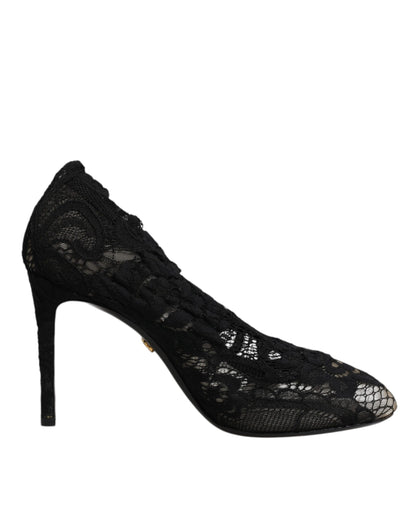 Dolce & Gabbana Black Stretch Lace Mid-Calf Boots
