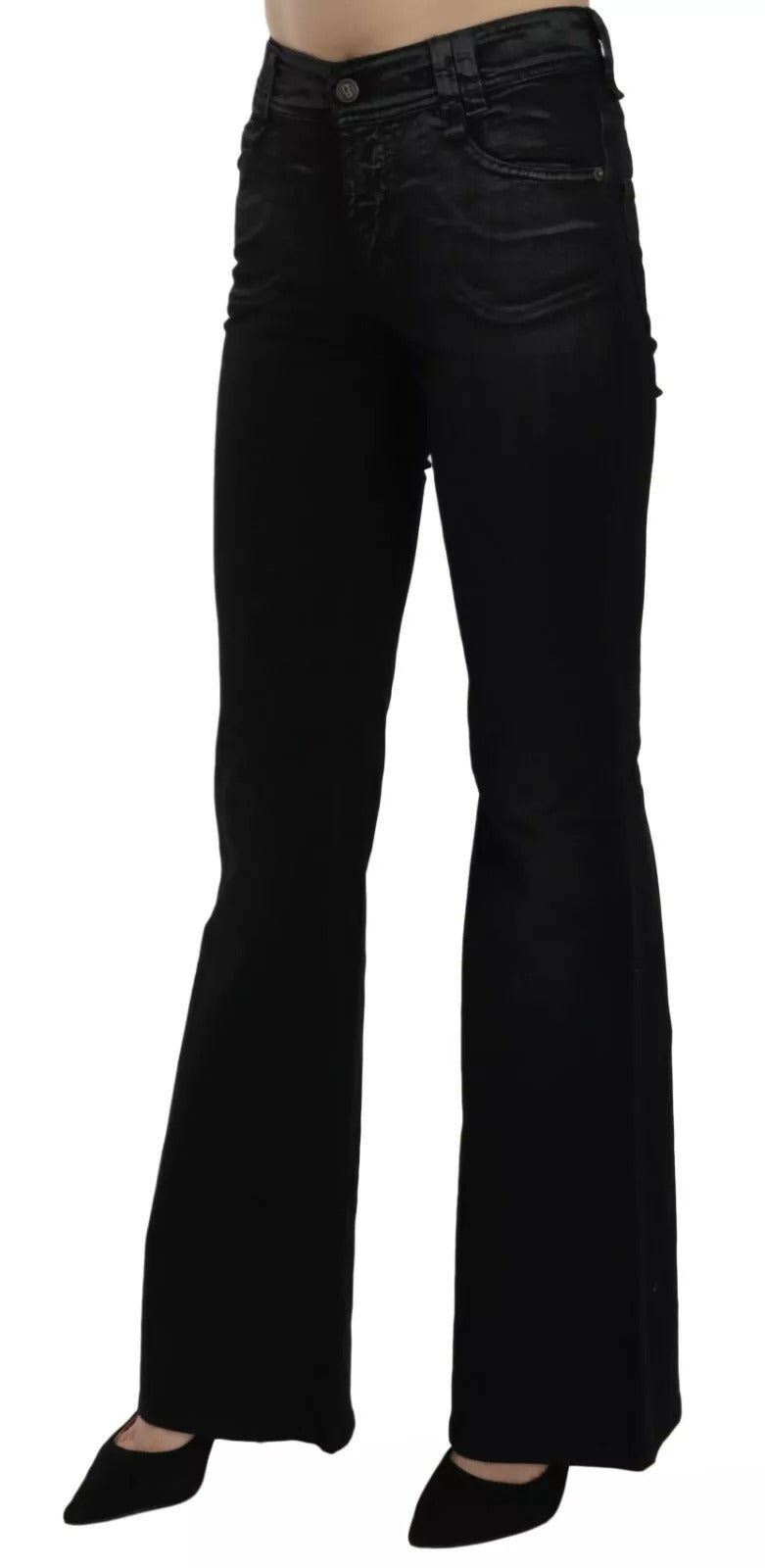 John Galliano Schwarze gewaschene Jeans mit hoher Taille ausgestelltem Denim Freizeithose