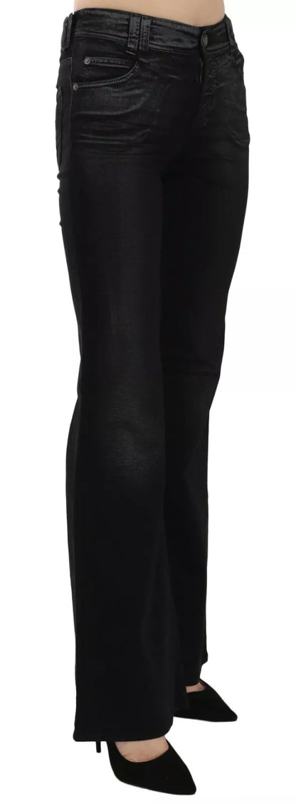 John Galliano Schwarze gewaschene Jeans mit hoher Taille ausgestelltem Denim Freizeithose