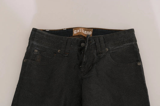 John Galliano Schwarze gewaschene Denim-Hose mit niedriger Taille und normalem Bein