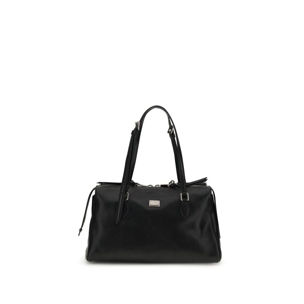 Dolce & Gabbana Schwarze Bos Taurus Kalbsleder Schultertasche