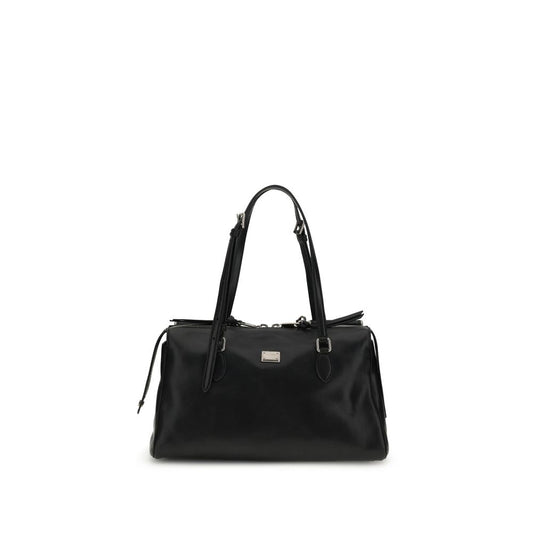 Dolce & Gabbana Schwarze Bos Taurus Kalbsleder Schultertasche