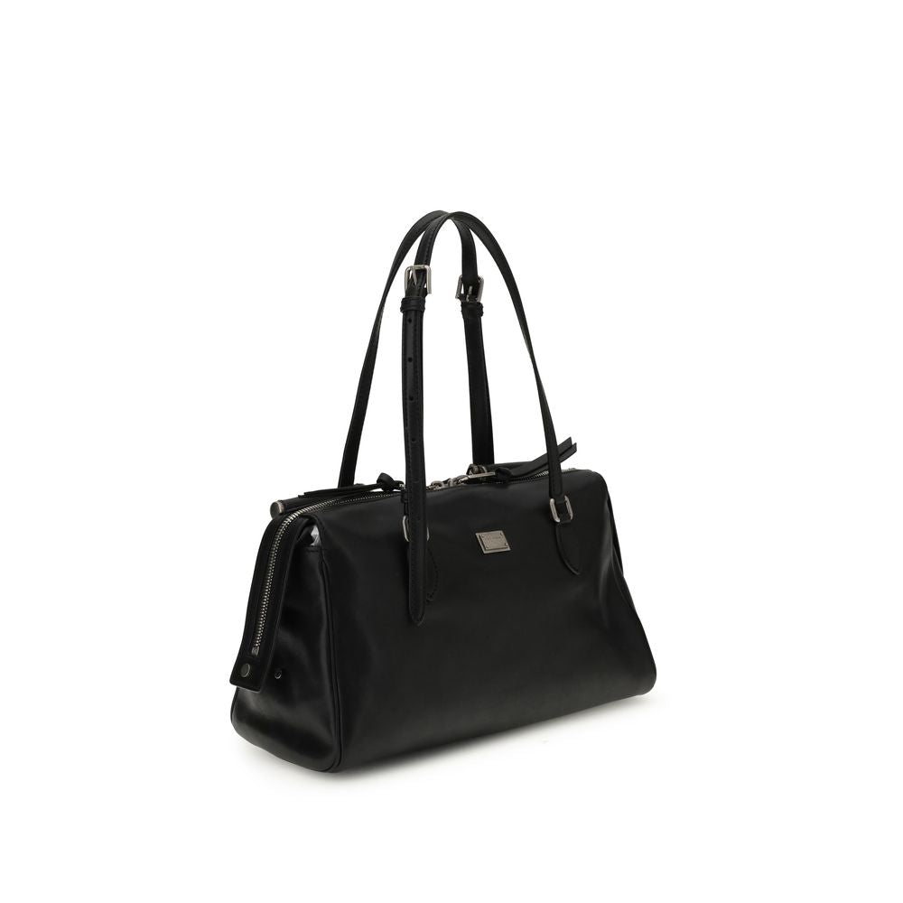 Dolce & Gabbana Schwarze Bos Taurus Kalbsleder Schultertasche
