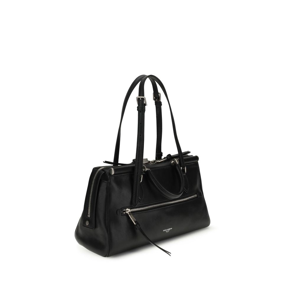 Dolce & Gabbana Schwarze Bos Taurus Kalbsleder Schultertasche
