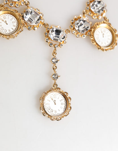 Dolce & Gabbana Gold Crystal Clock Pendant Statement Necklace