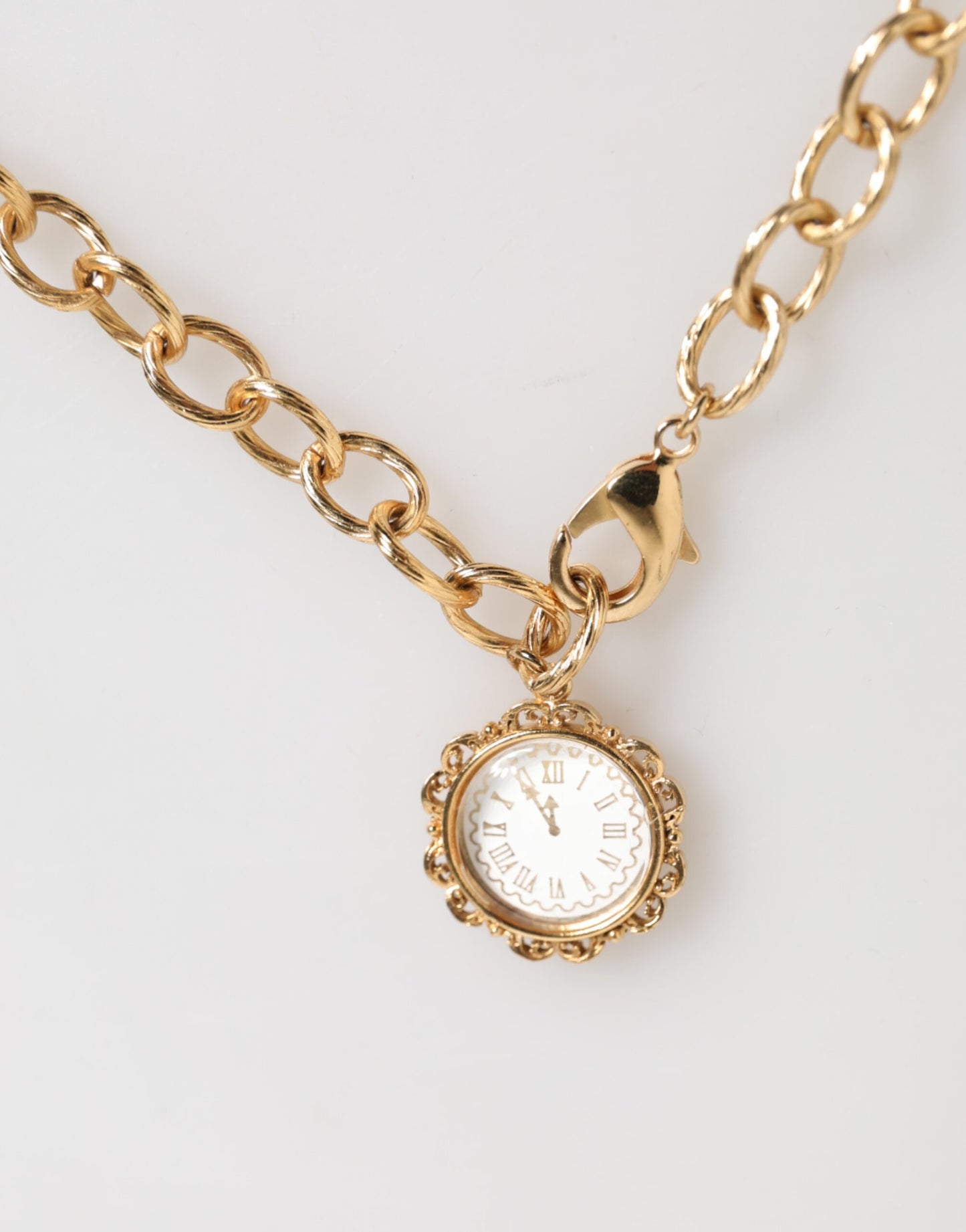 Dolce & Gabbana Gold Crystal Clock Anhänger Statement-Schmuck Halskette