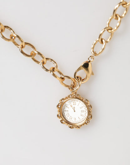 Dolce & Gabbana Gold Crystal Clock Anhänger Statement-Schmuck Halskette