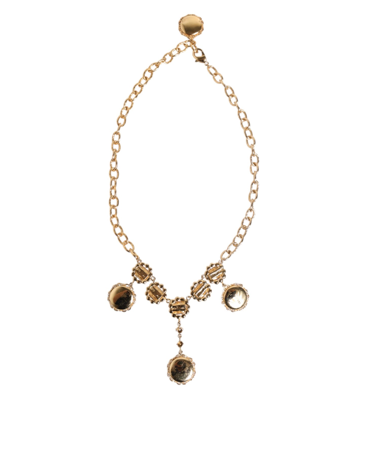 Dolce & Gabbana Gold Crystal Clock Anhänger Statement-Schmuck Halskette
