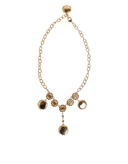Dolce & Gabbana Gold Crystal Clock Pendant Statement Necklace