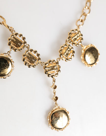 Dolce & Gabbana Gold Crystal Clock Pendant Statement Necklace