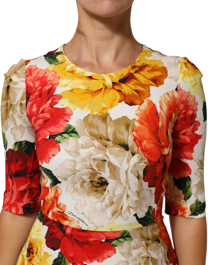 Dolce & Gabbana Multicolor Viskose Etuikleid mit Blumendruck