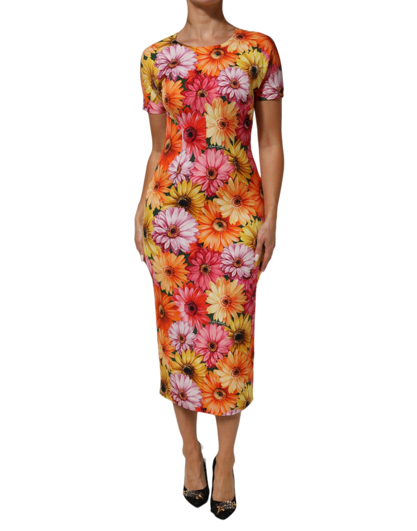 Dolce & Gabbana Multicolor Seiden-Midikleid mit Blumendruck