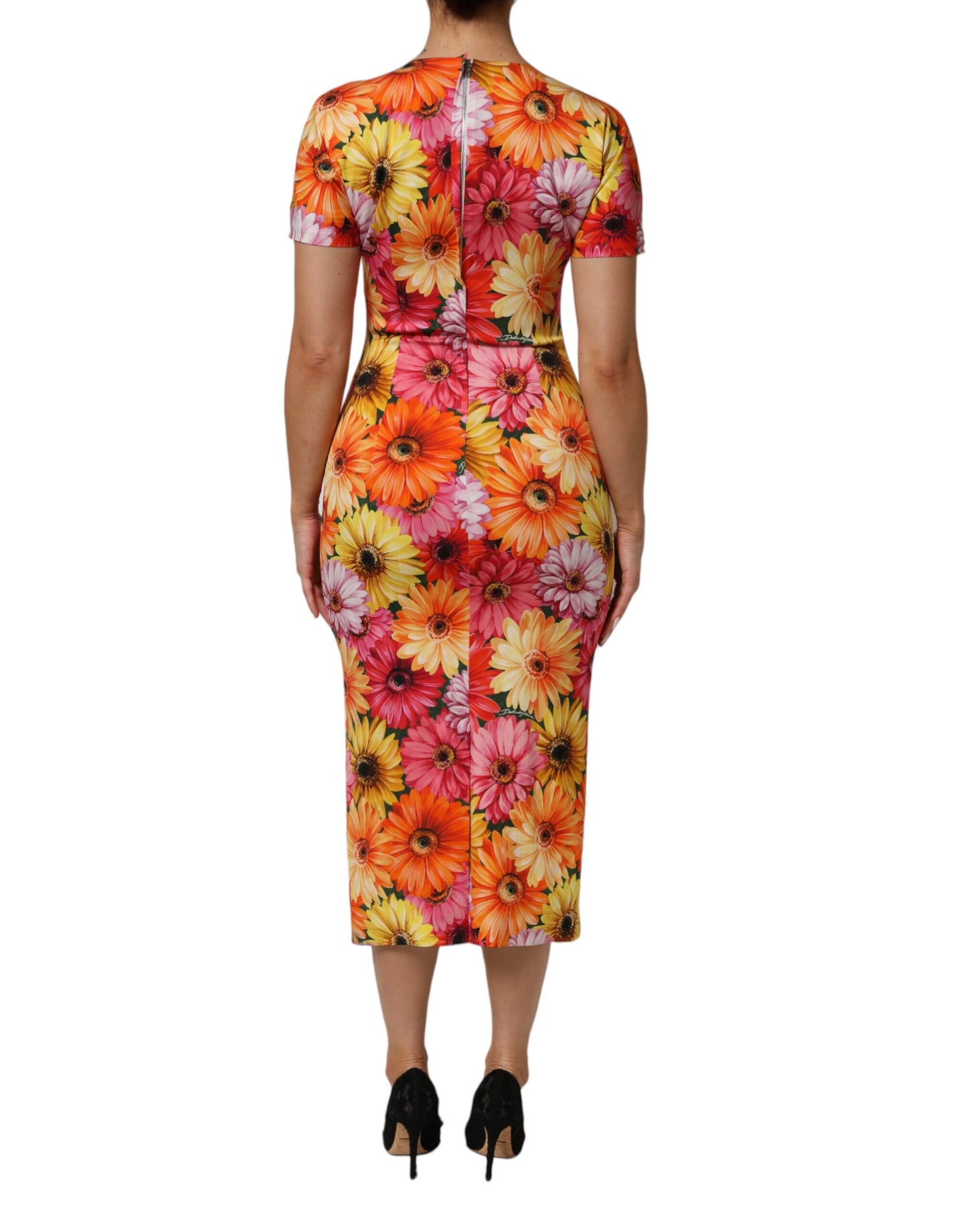 Dolce & Gabbana Multicolor Seiden-Midikleid mit Blumendruck