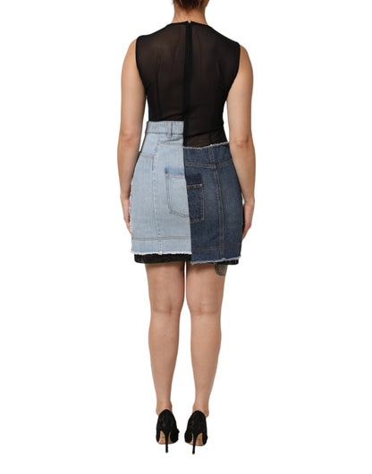 Dolce & Gabbana Blaues Nylon-Patchwork-Mini-Kleid aus Denim