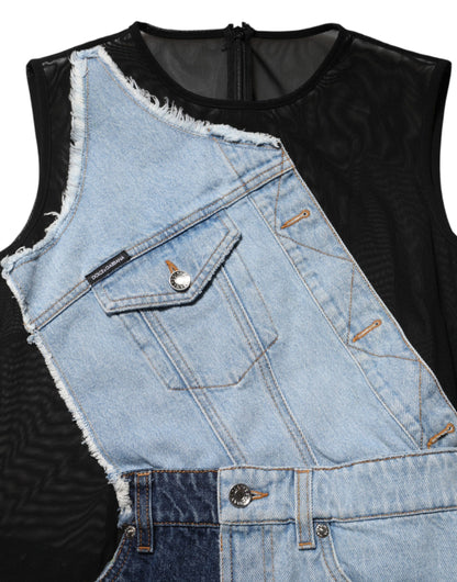 Dolce & Gabbana Blaues Nylon-Patchwork-Mini-Kleid aus Denim