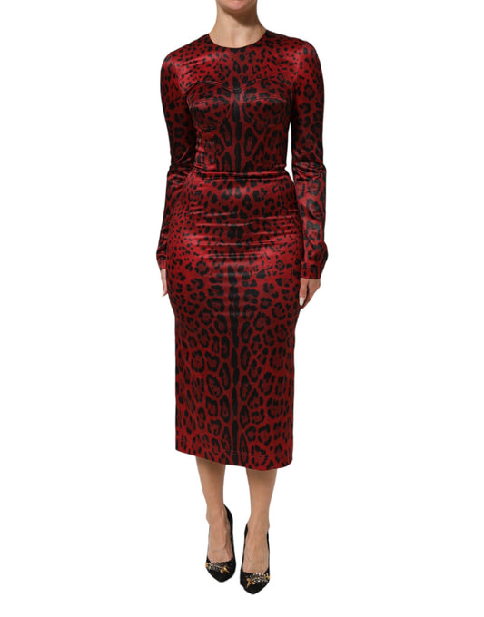 Dolce & Gabbana Rotes Etuikleid mit Leopardenprint