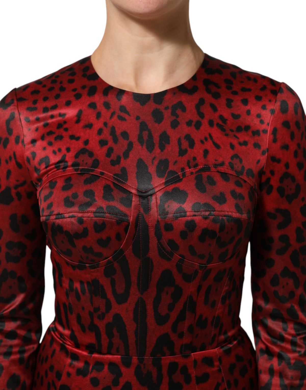 Dolce & Gabbana Red Leopard Sheath Dress with Long Sleeves