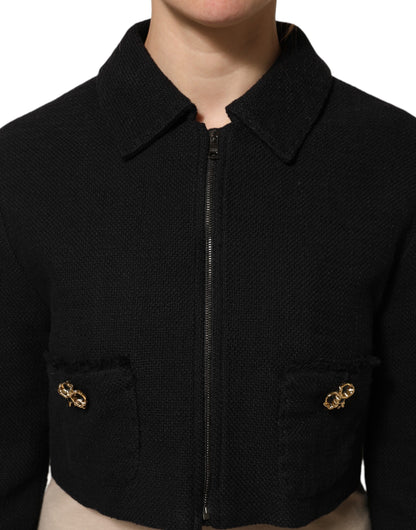 Dolce & Gabbana Schwarzer Baumwollmantel mit geteiltem Reißverschluss