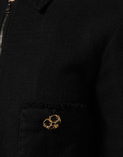 Dolce & Gabbana Schwarzer Baumwollmantel mit geteiltem Reißverschluss