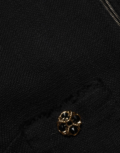Dolce & Gabbana Schwarzer Baumwollmantel mit geteiltem Reißverschluss