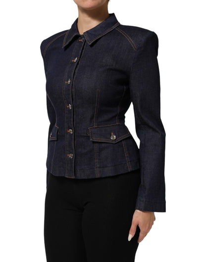 Dolce & Gabbana Dunkelblaue Baumwoll-Jeansjacke mit Kragen