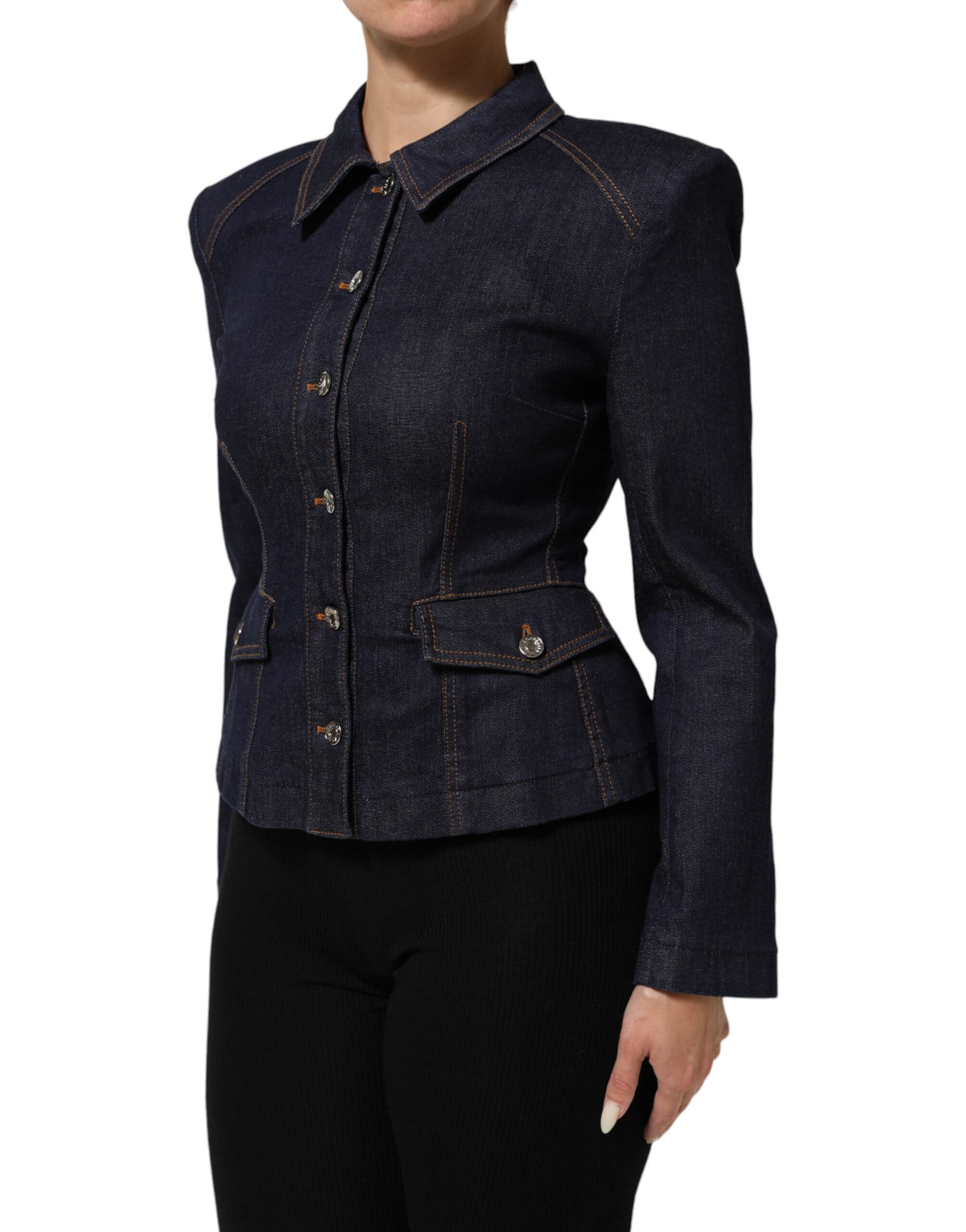 Dolce & Gabbana Dunkelblaue Denim-Jacke aus Baumwoll-Stretch