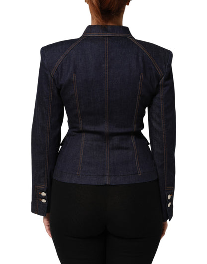 Dolce & Gabbana Dunkelblaue Baumwoll-Jeansjacke mit Kragen