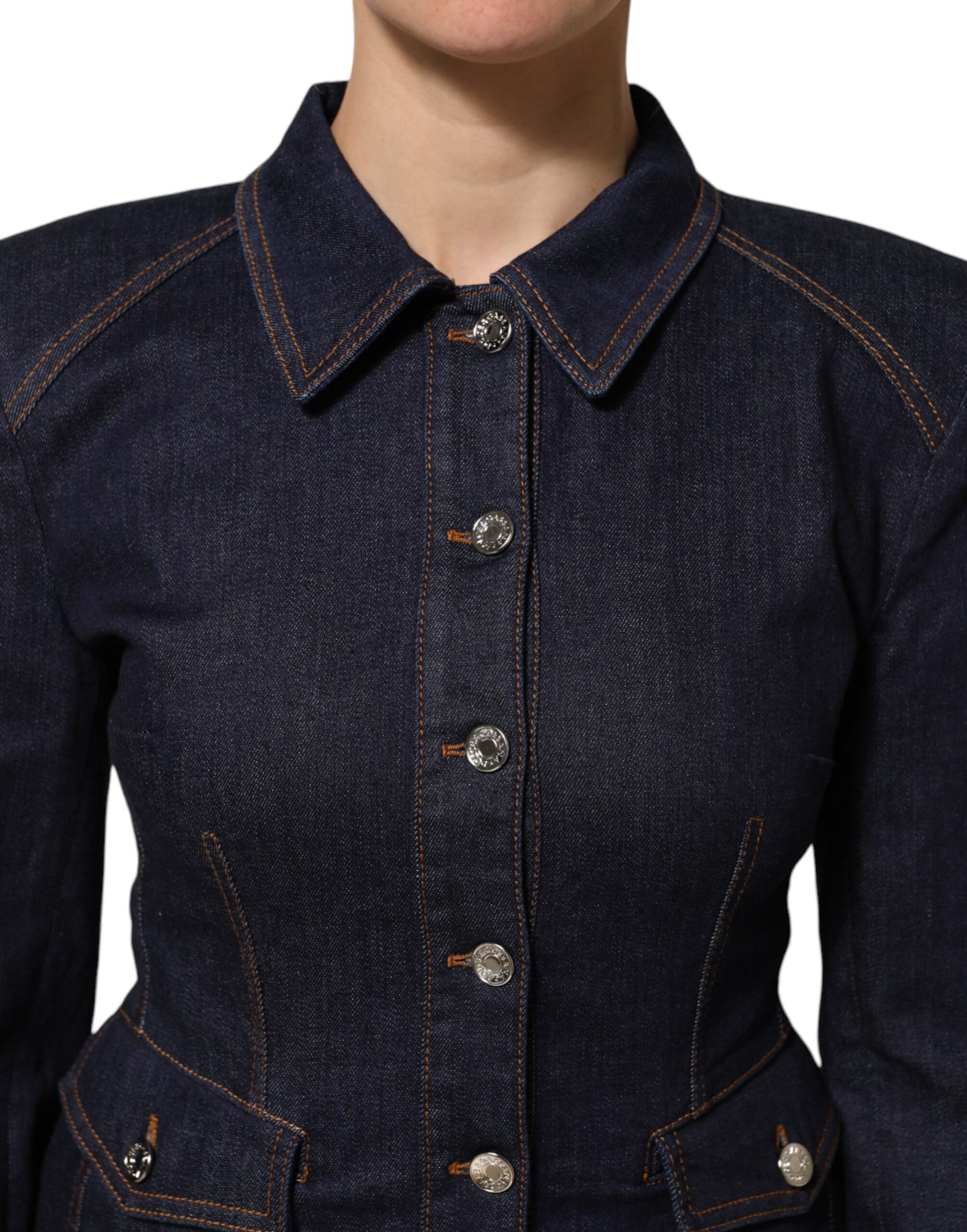 Dolce & Gabbana Dunkelblaue Baumwoll-Jeansjacke mit Kragen