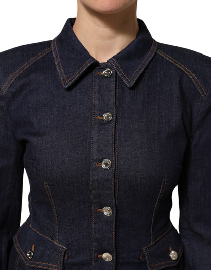 Dolce & Gabbana Dunkelblaue Baumwoll-Jeansjacke mit Kragen