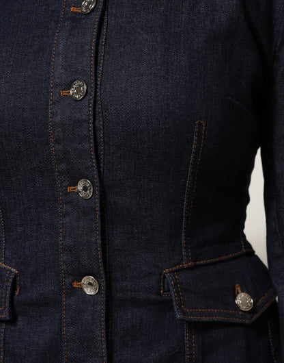 Dolce & Gabbana Dunkelblaue Baumwoll-Jeansjacke mit Kragen