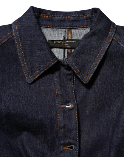 Dolce & Gabbana Dunkelblaue Baumwoll-Jeansjacke mit Kragen