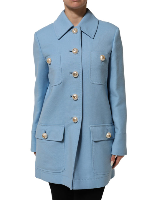 Dolce & Gabbana Blue Buttoned Trench Coat Jacket