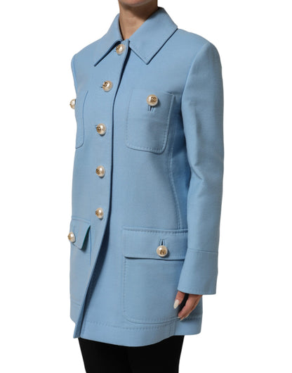 Dolce & Gabbana Blue Buttoned Trench Coat Jacket