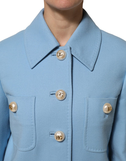 Dolce & Gabbana Blue Buttoned Trench Coat Jacket