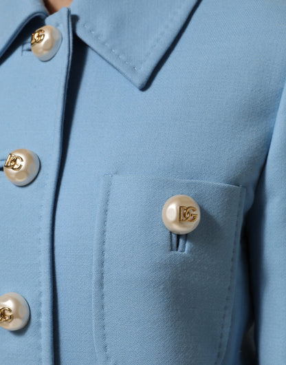 Dolce & Gabbana Blue Buttoned Trench Coat Jacket
