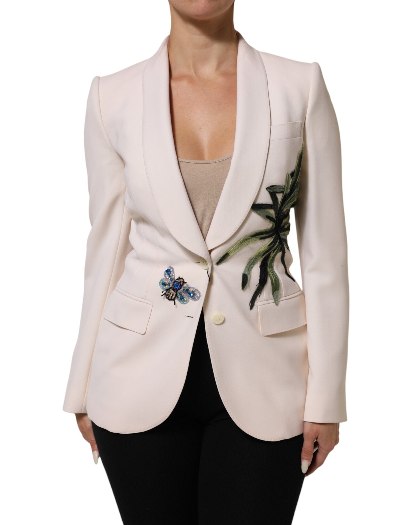 Dolce & Gabbana Beige bestickte einreihige Jacke