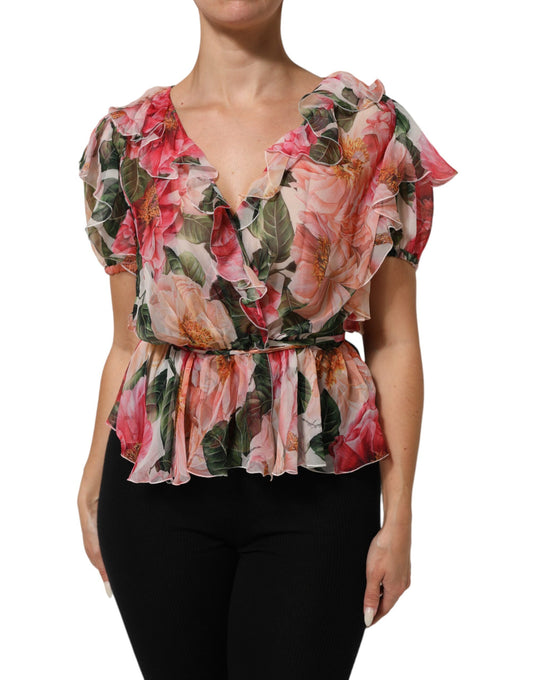 Dolce & Gabbana Rosa Seidenbluse mit Kamelienprint